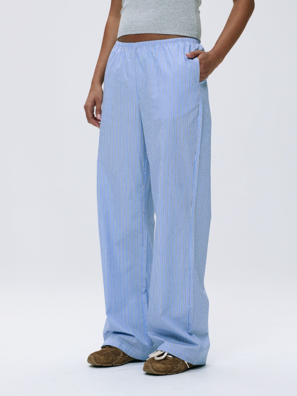 Adanola Light Blue Pinstripe Wide-Leg Pants